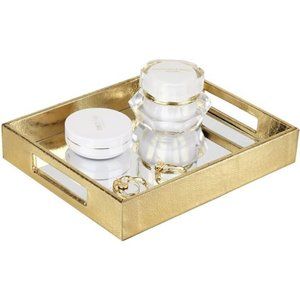 Decorative Mirror Tray,Gold Vanity Tray,Leather Catchall Organizer for Makeup